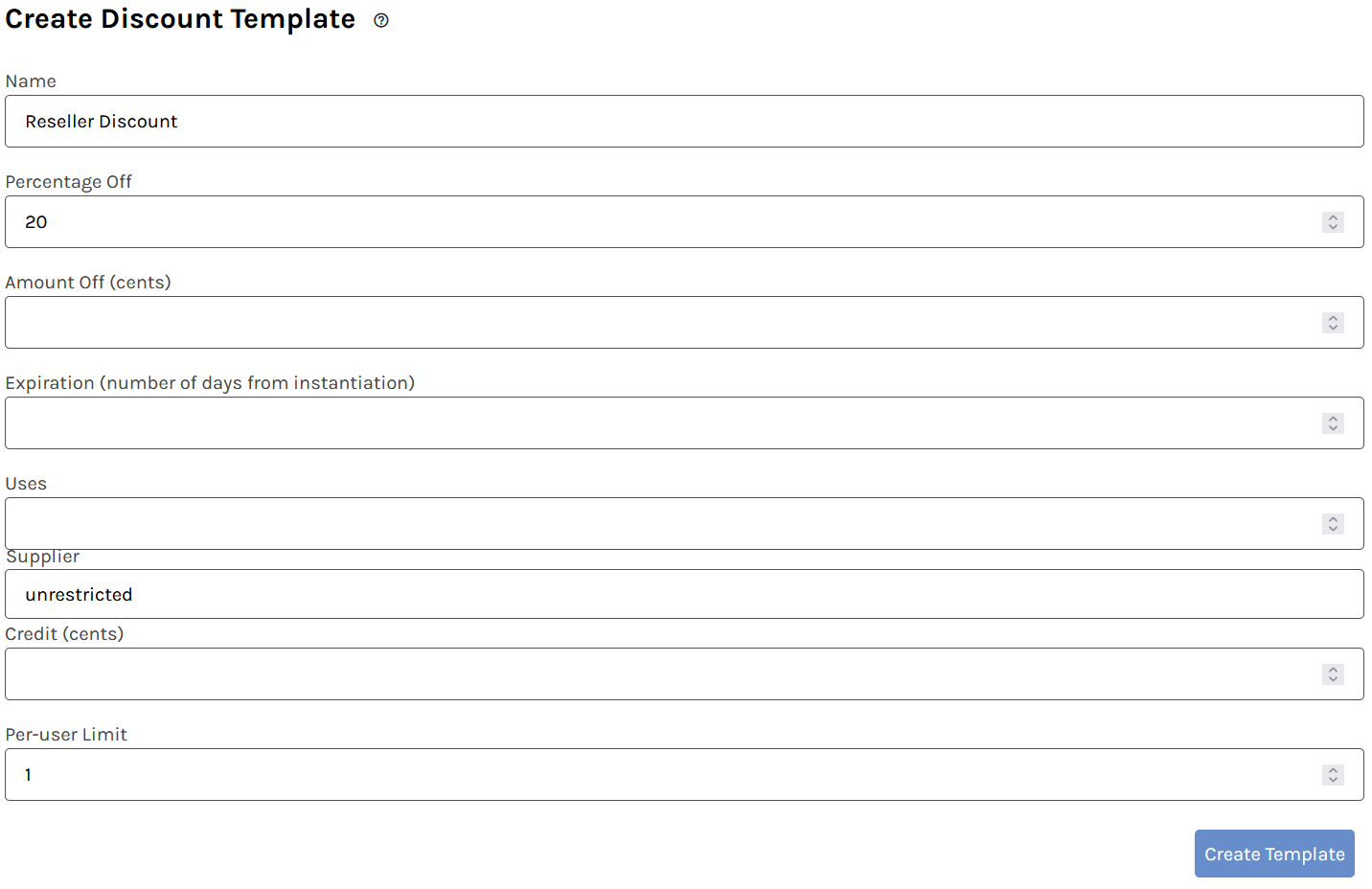 Discount template editor
