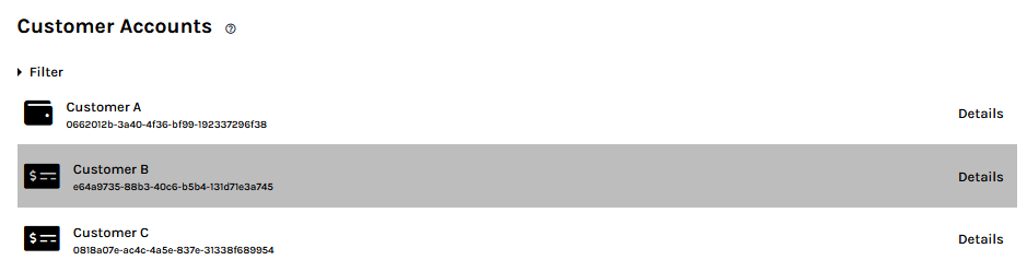 Customer account list