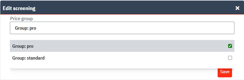 Screening edit modal