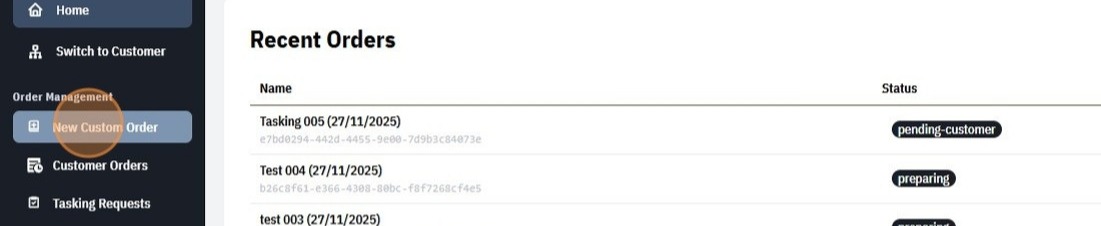 Custom orders administration link