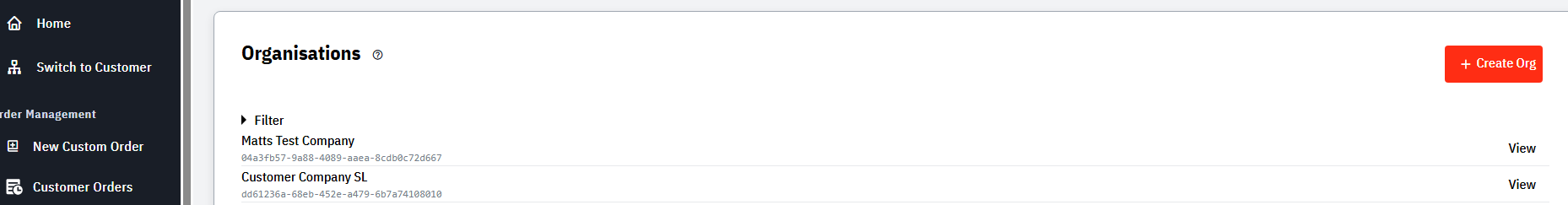 Organisation view link